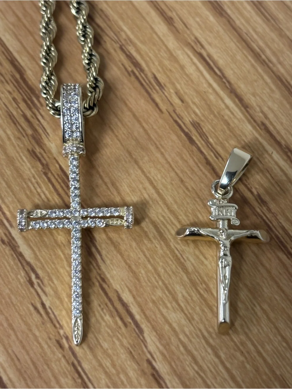 Gold-Tone CZ Cross Pendant Necklace - Men Accessories Jewelry